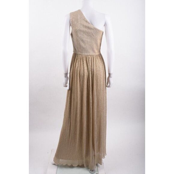 Dress The Population Womens Kienna Lame Dress Gown One Shoulder S Gold Shimmer - Picture 5 of 6